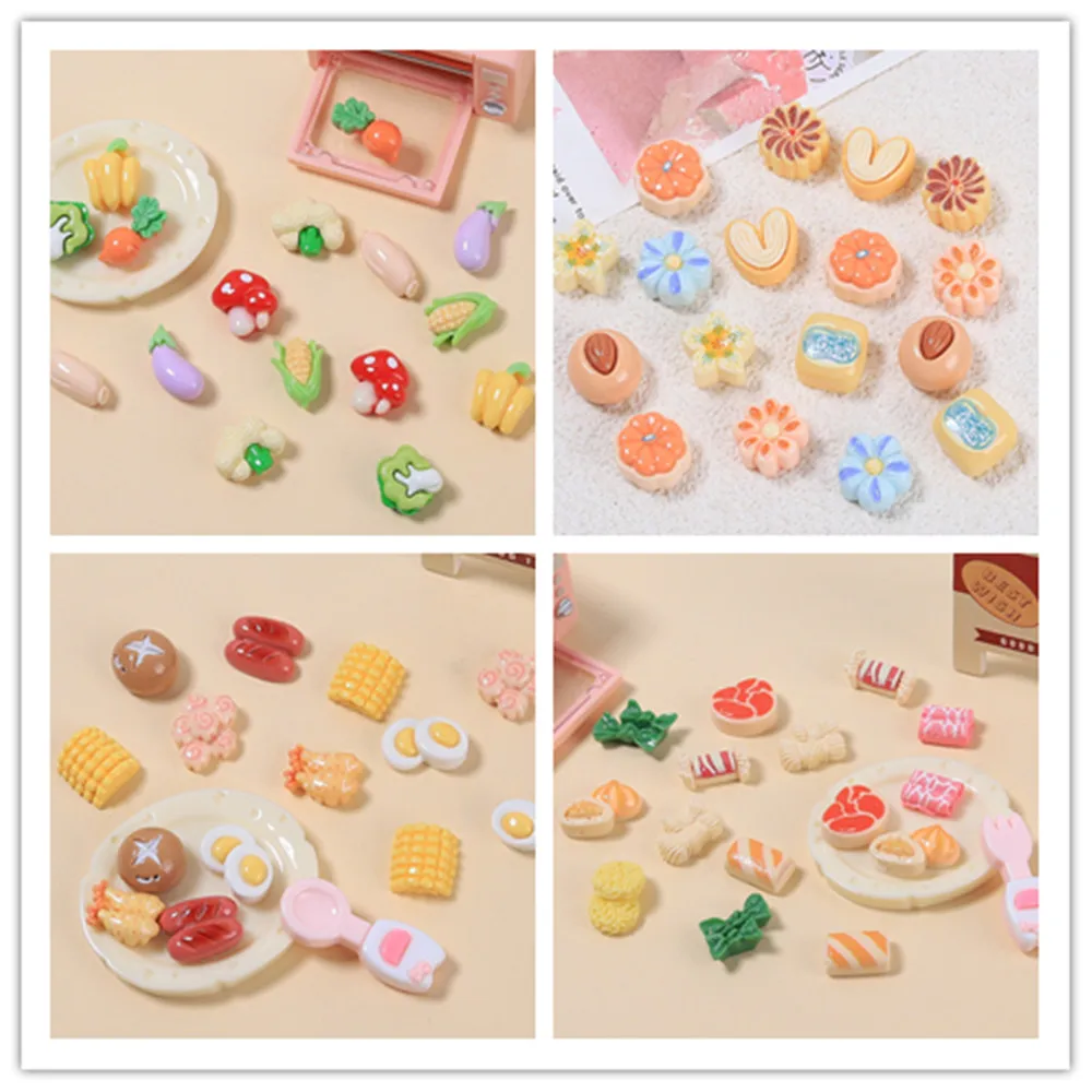 200pcs Cute Mini simulation Fruit Food vegetable Resin Series Flat Back Scrapbooking DIY Jewelry Craft Decoration Accessories