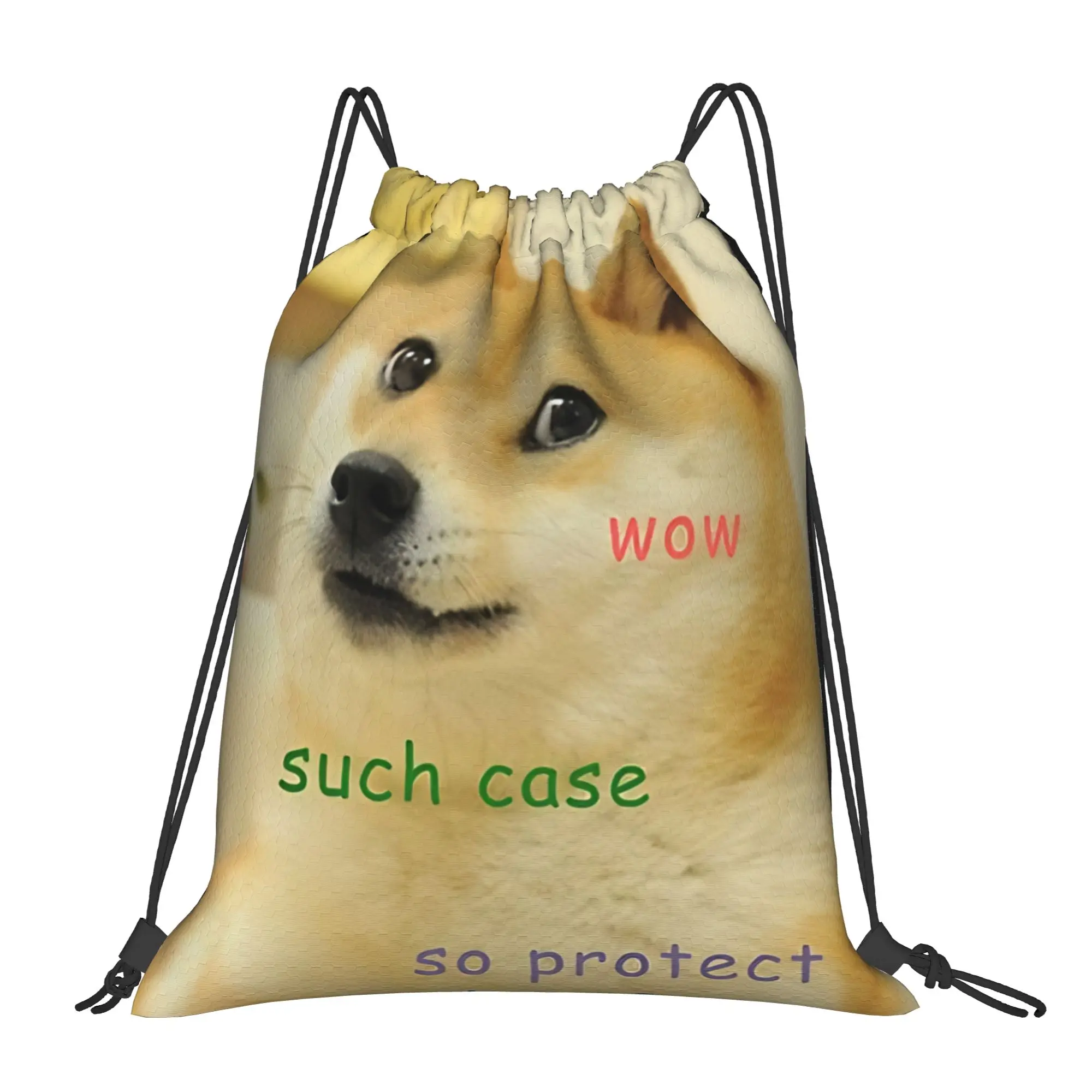 Dog meme Doge Protect Portable Travel Riding Gym Drawstring Storage Sporty Backpacks