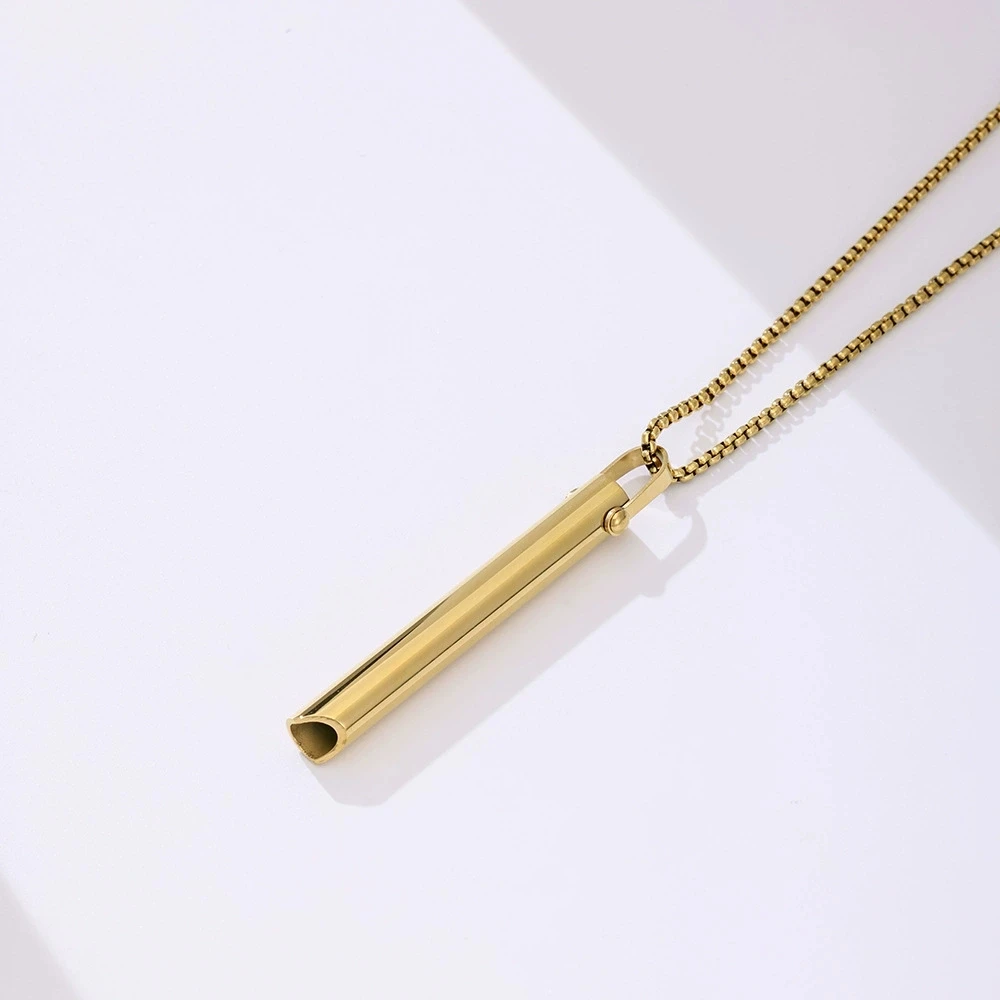 Stainless Steel Necklace Whistle Design Adjusting Breathing Cylinder Pendant Accessories Unisex