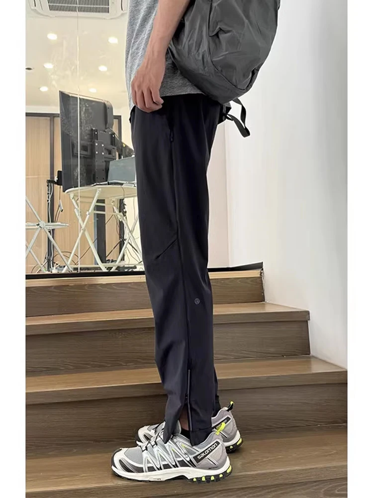 미국 스타일 기능성 남성 여름 얇은 소프트 쉘 등산 바지 사이드 지퍼 빠른 건조 작업복 청바지 스트레이트 레그 바지