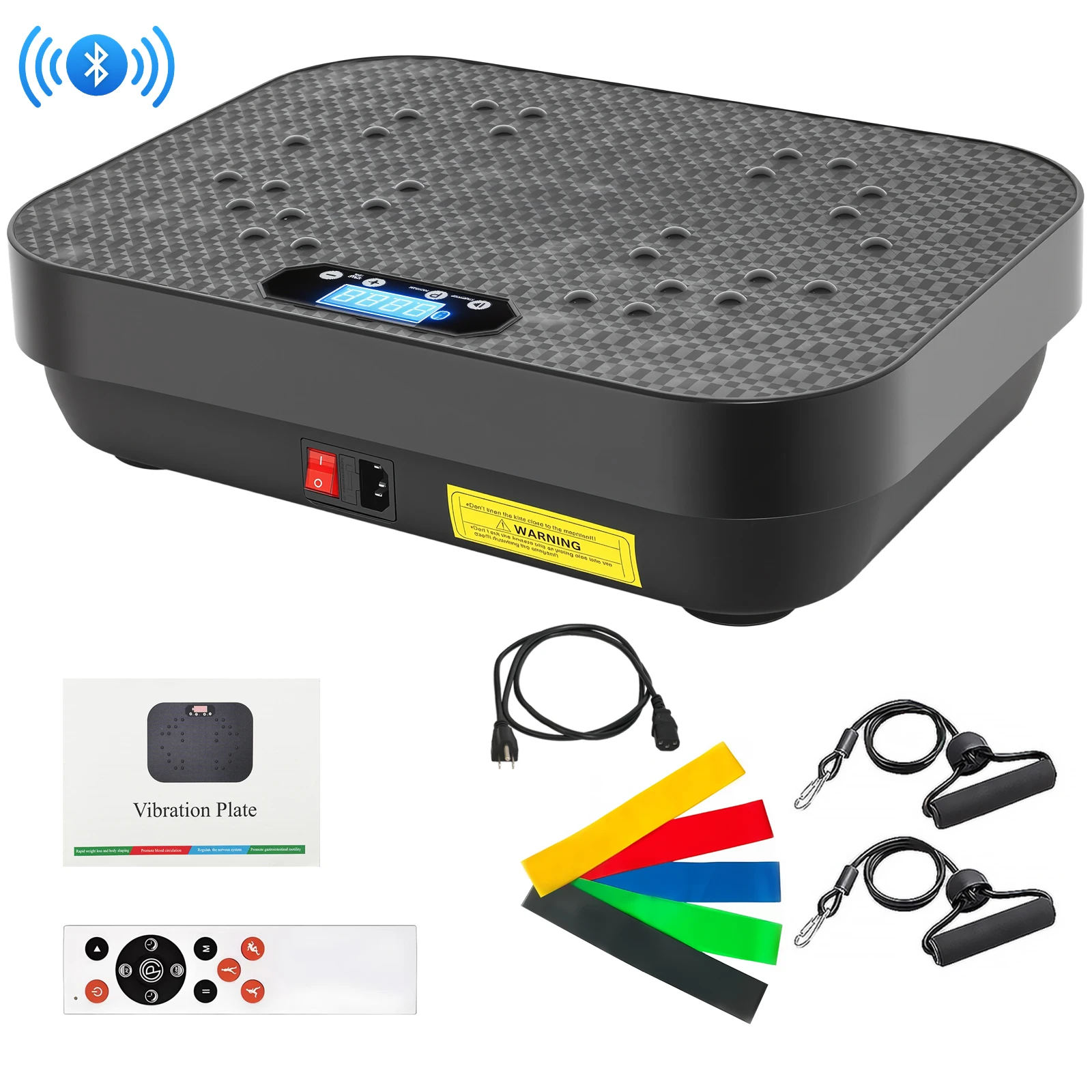 Vibration Plate Full-Body Exercise Workout Portable Wireless Remote and Bluetooth Music Function Bluetooth Resistance Bands and Yoga Straps for Weight Loss&Shaping 10 Auto 200 Manual Speed Settings