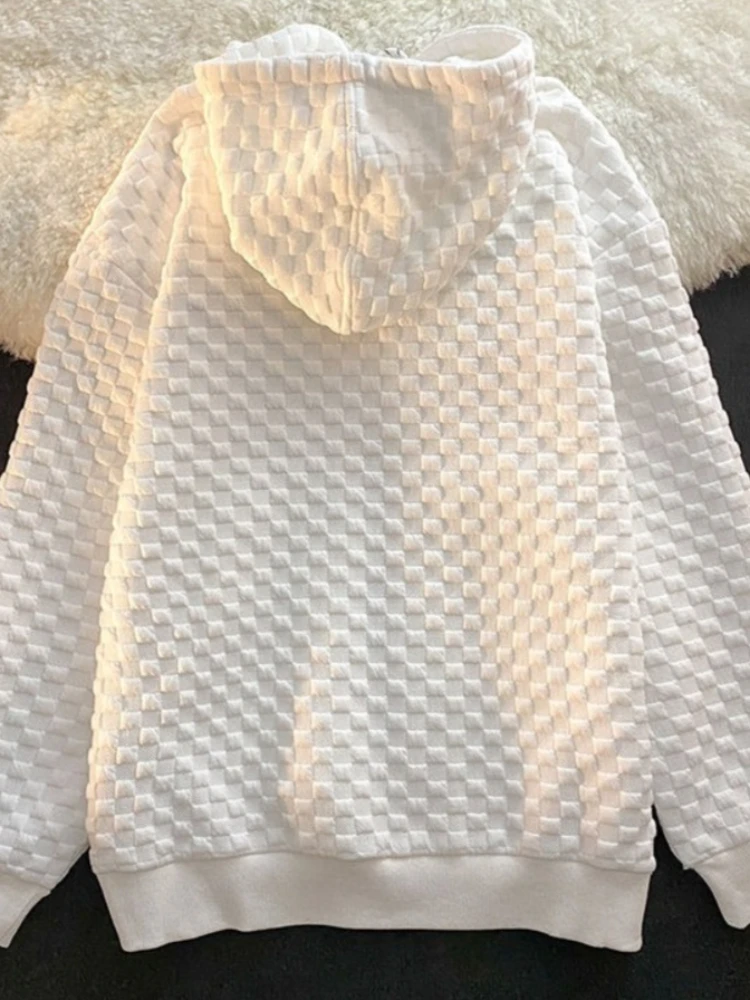 بلوزات بقلنسوة بسحاب للنساء ملابس خروج بأكمام طويلة سترة علوية على الموضة الكورية سترة كبيرة الحجم بأكمام طويلة ملابس خارجية غير رسمية