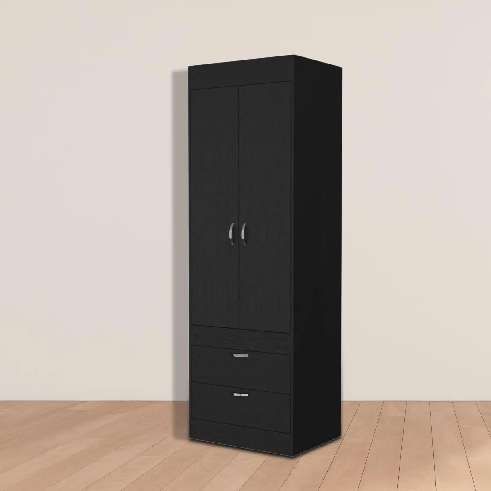 Versatile Armoire: Double Door Cabinet, Two Drawers, Hanging Rod - Complete Your