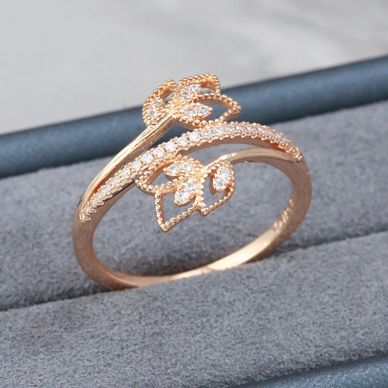 Gulkina 2022 Fashion Little Fresh Women's Ring 585 Rose Gold Color Double Layer Deciduous Natural Zircon Daily Gentle Jewelry