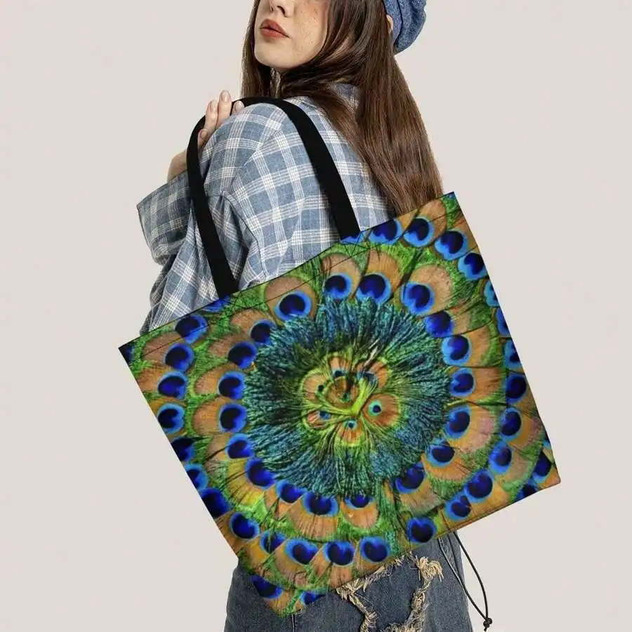 

Peacock Feather Print Casual Tote Bag For Women Bohemian Style Shoulder Bag