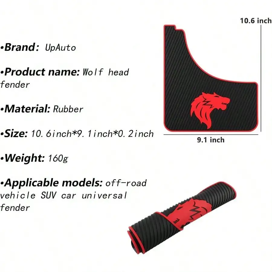 Car Mud Flaps Screw And Clips Universal Rubber Mudguard Soft No Collision Splash Guards (2PCS, Wolf