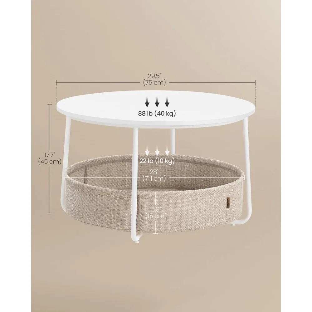 Collection - Coffee Table with Storage, Round Center Table for Living Room with Fabric Basket, Modern Style, Metal Frame,