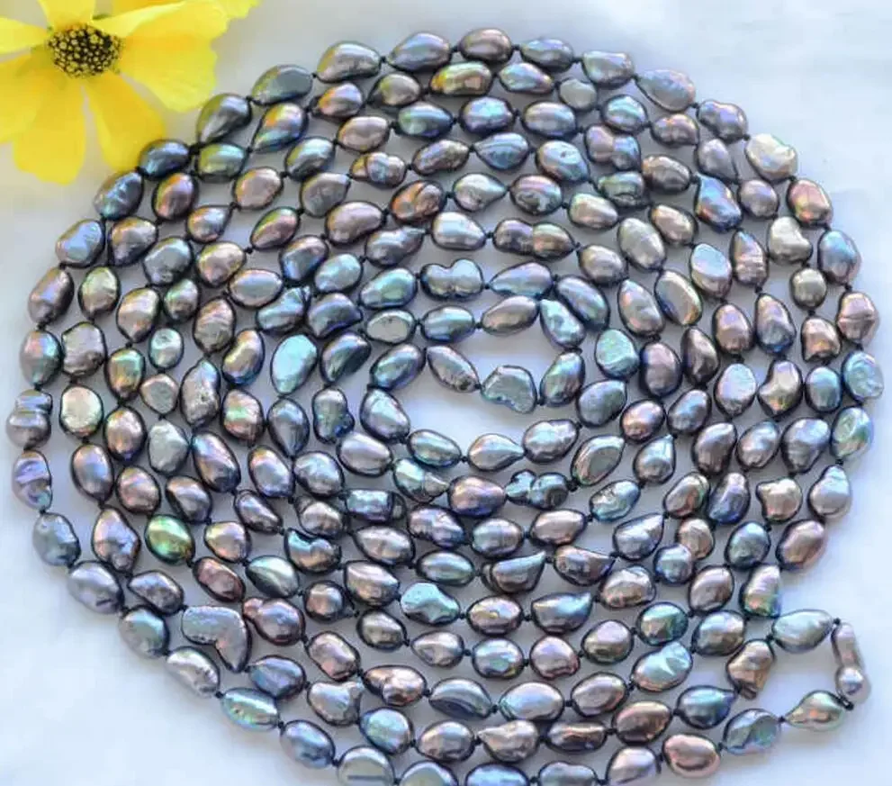 

Fashion jewelry 8-9mm NATURE peacock black baroque freshwater pearl necklace 100inch