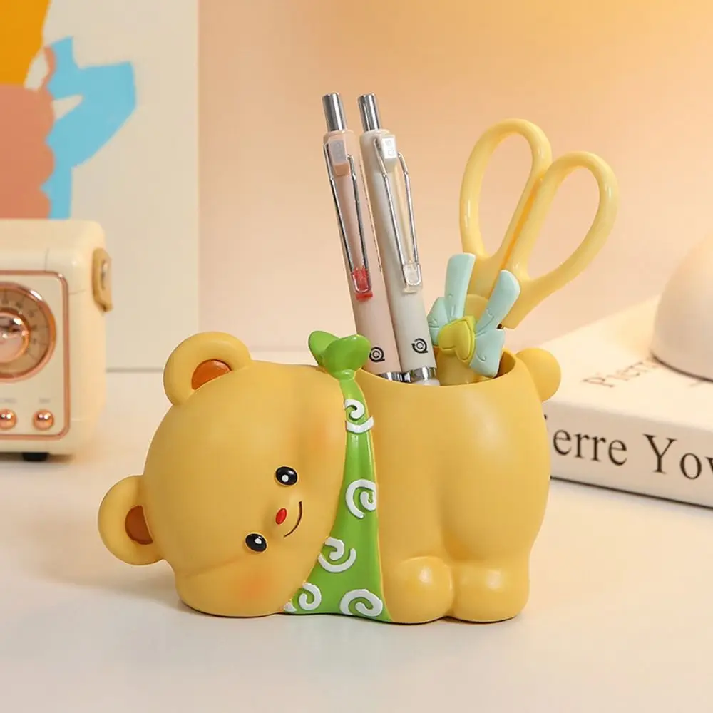 Resin Butter Bear Statue with Tray Desk Decor Tissue Box Key Storage Ornaments Sculpture Cartoon Butter Bear Pen Holder Home