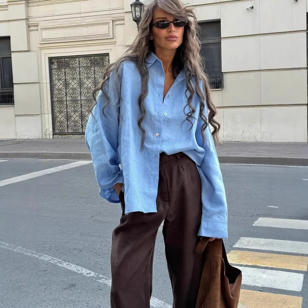 2025 Spring and Summer European and American New Long Sleeve Ruffle Shirt Women's Shirt