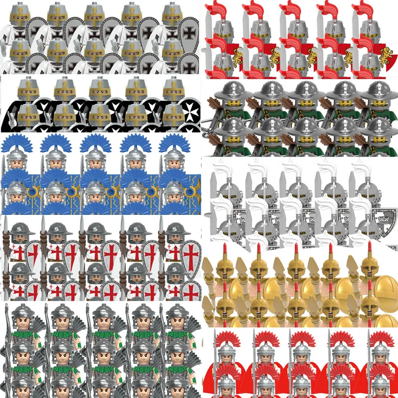 Military Building Blocks Medieval Times Roman Solider Figures Knights Gifts Weapons Spartan Warrior Sword Shield Helmet Cloak