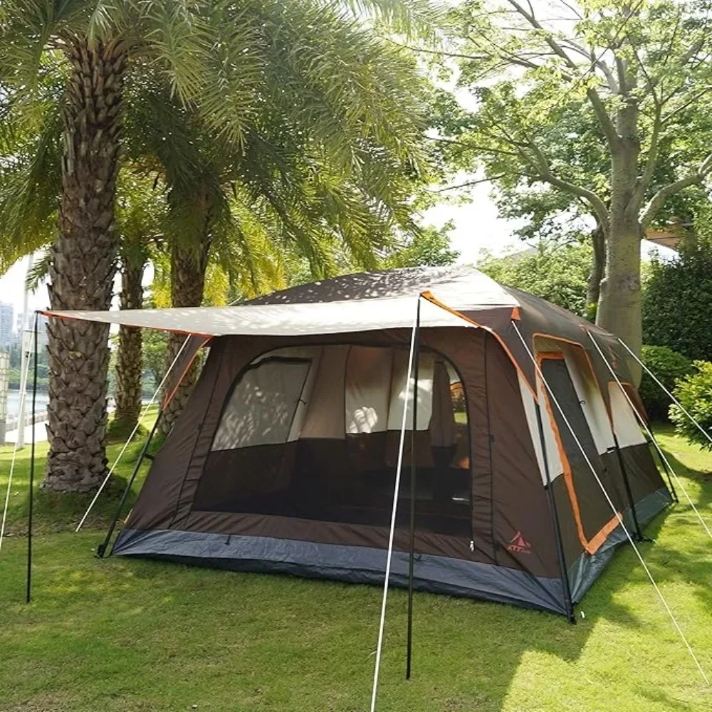 Extra Large Tent 10-12-14 Person(B) Family Cabin Tents 2 Rooms 3 Doors and 3 Windows with Mesh Straight Wall Waterproof