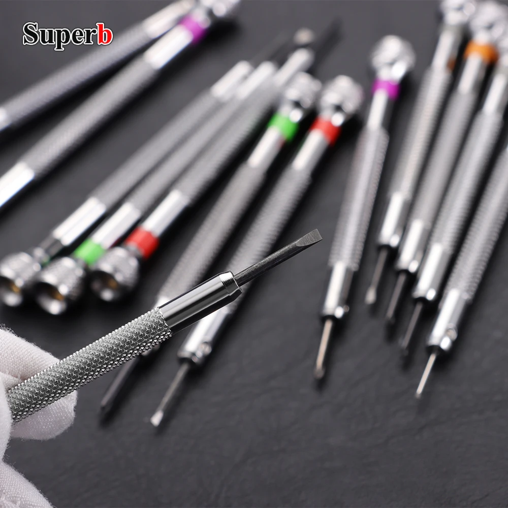 0.6mm-2.0mm Slotted/Cross Watch Repairs 13PCS Screwdriver Set Professional Screw Driver Kit for Watchmakers Watch Repair Tools