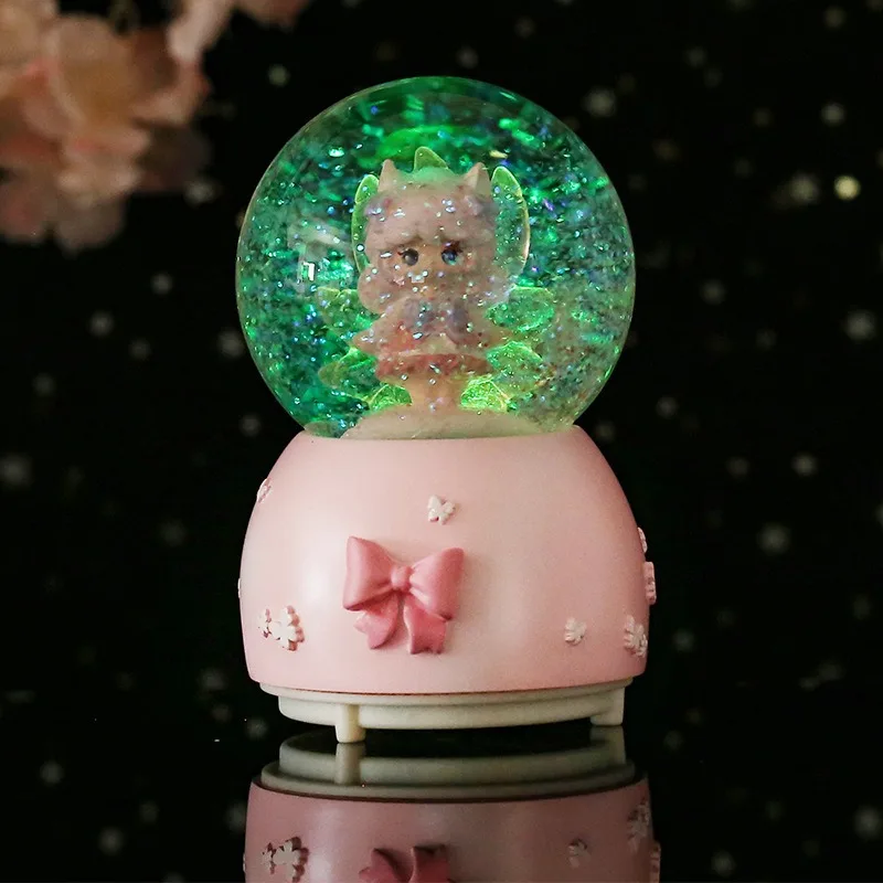 الإبداعية الكرتون الفتيات كريستال الكرة رومانسية اللون ضوء الثلوج صندوق تشغيل الموسيقى المنزل سطح المكتب الديكور هدايا عيد الحب عيد الميلاد #5