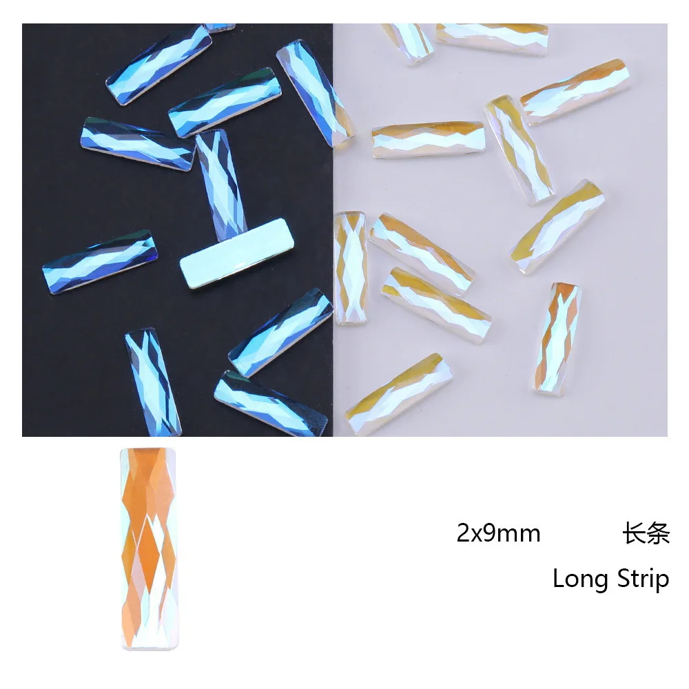 2.5*9mm 20Colors Rectangle Boutique Flat bottom nail art rhinestones Glass crystal 3D nail decoration Multiple shapes wholesale