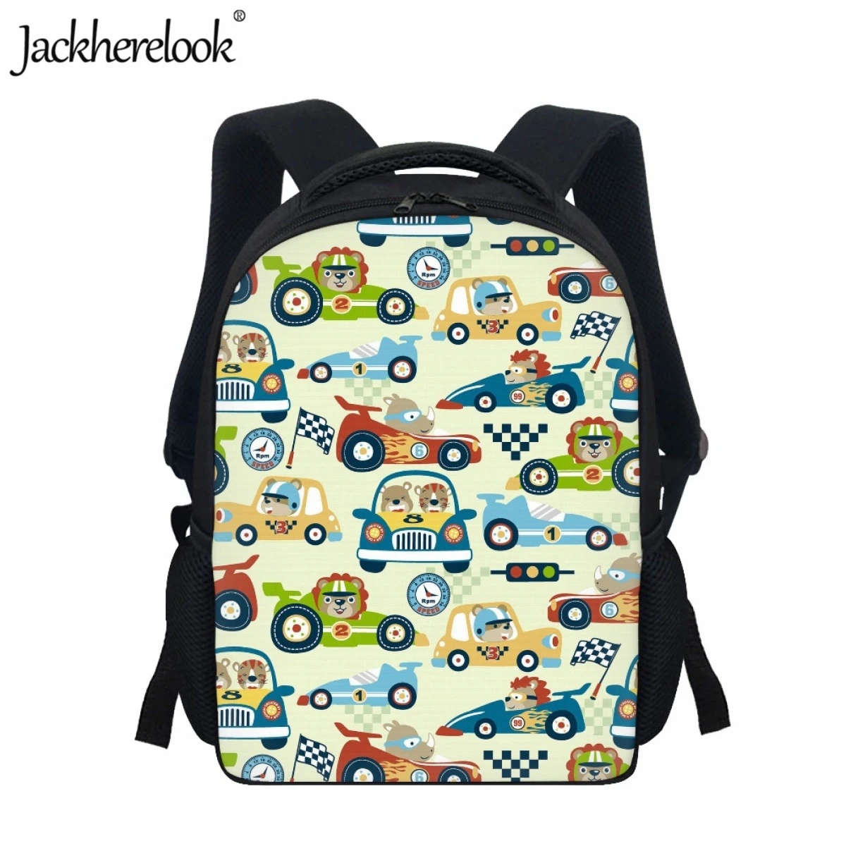 Jackherelook Fashion New Kindergarten Kids School Bag Cute Cartoon Car Print Design Backpack for Child Practical Travel Backpack