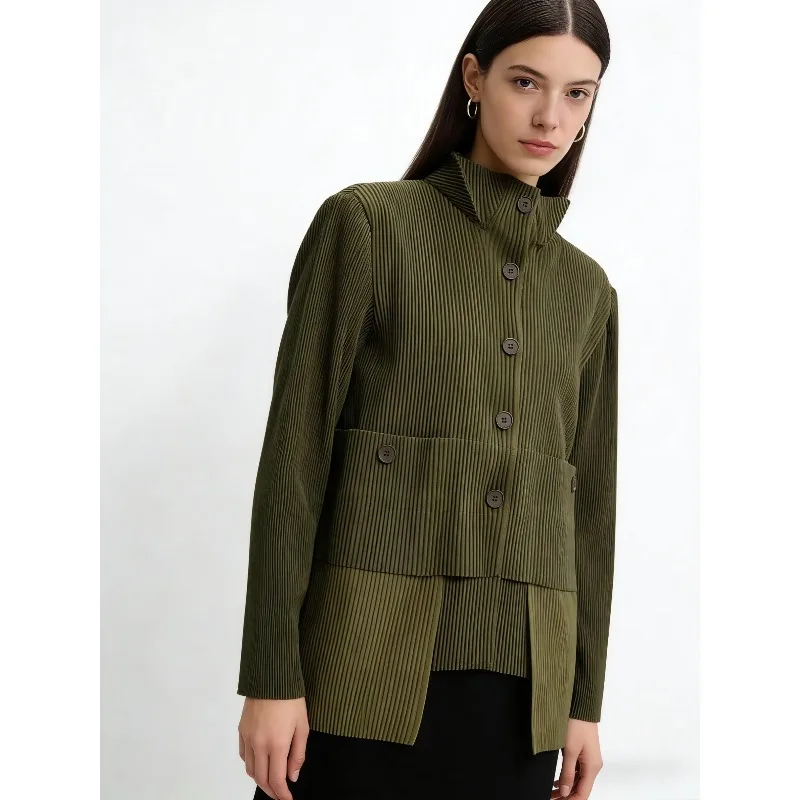

Miyake Pleated Jacket Plisse 2025 HP Series Long-sleeved Fall New Personality Splicing Pleats Jacket Ageing Temperament Tops