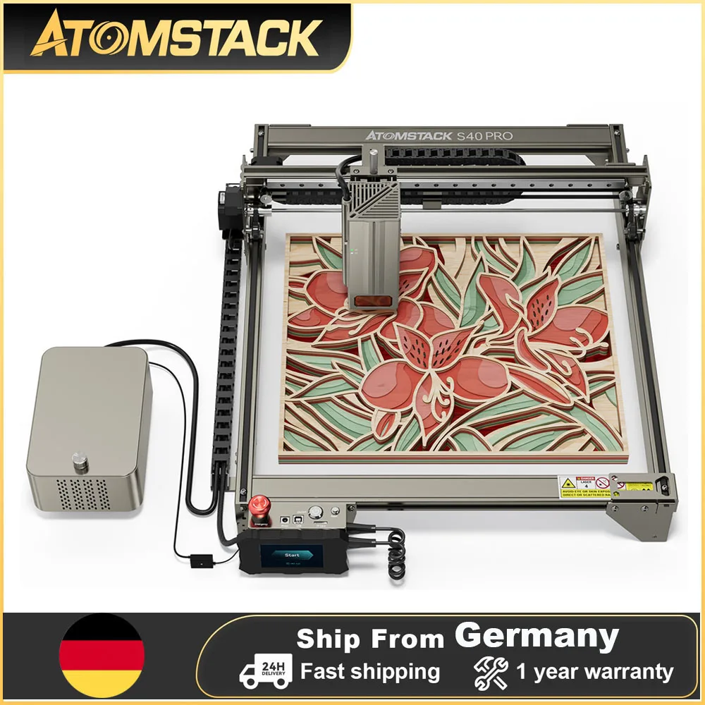 AtomStack S40 Pro 24W/48W Laser Engraver Cutter with Dual Pump Auto Air Assist 210W Wood Metal Acrylic Stainless Steel Engraving