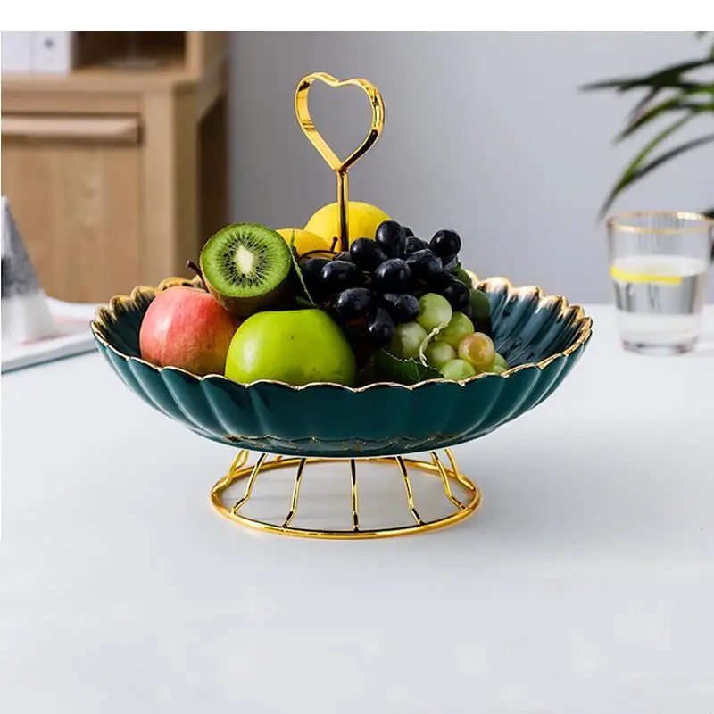 Wrought Iron Ceramic Fruit Plate Candy Snack Tray Salad Bowl Dessert Cake Stand Dim Sum Dish Decorative Plates