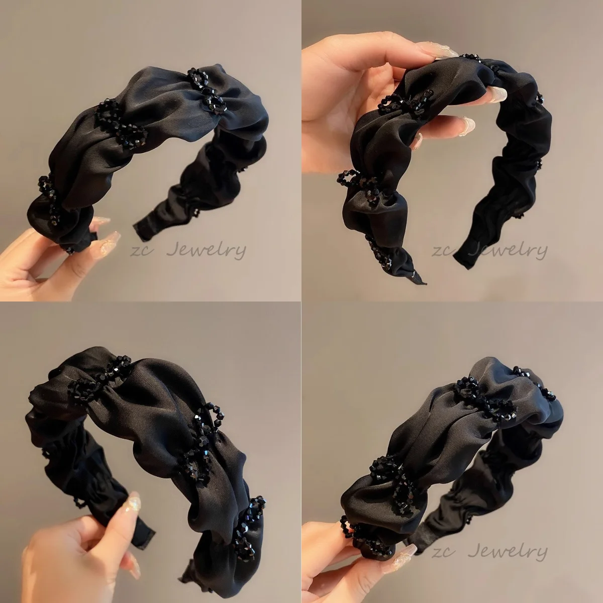 

Black Crystal Hair Hoop Elegant Rhinestone Design Sophisticated Headband for Women Non-Slip Versatile Styling Hair Accessories