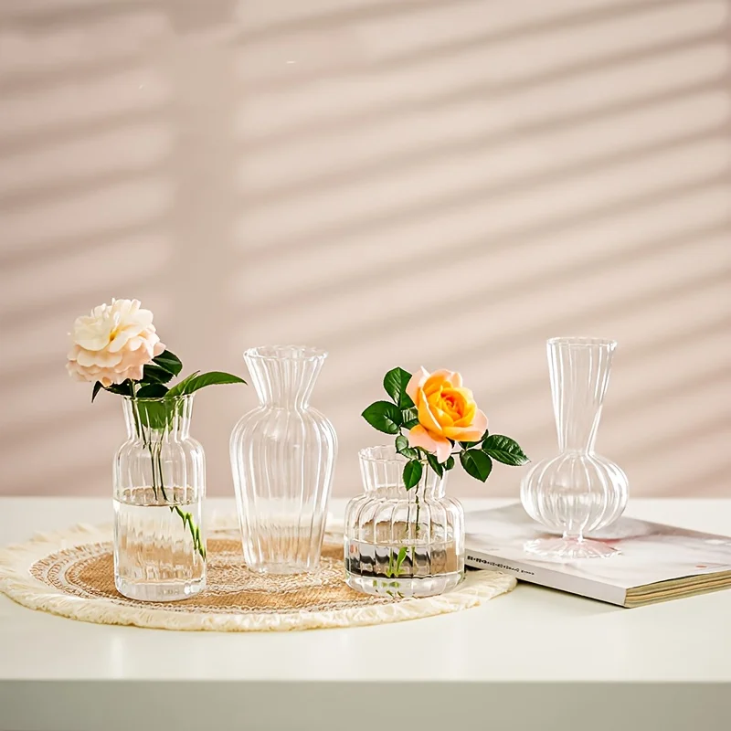 8/16 Pieces of Modern Transparent Glass Vase Set, Small Mini Flower Center Vase, Hand-Decorated Cute Short Window Home Decoration, Wedding Reception Table Single Rose Vase