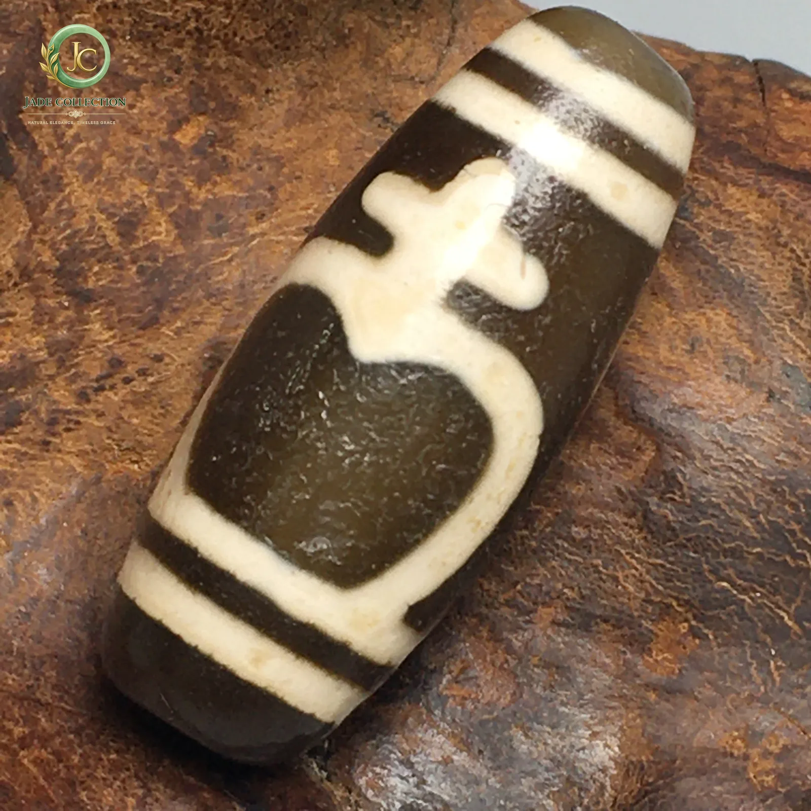 Tibetan Old Agate Dzi Aquarius Bead Amulet 28mm S0615