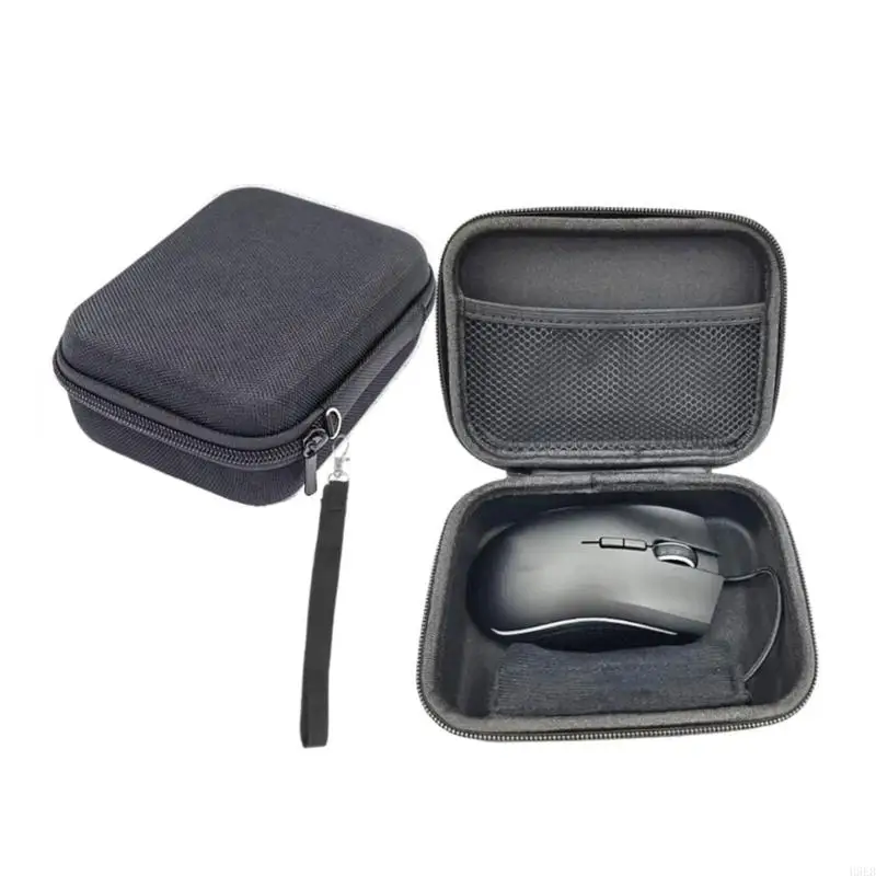 H9EB Compactly Mouse Bag for Wire Mouse Protective Sleeve Protectors with Handle Strap Meshes Pocket For Gaming Enthusiasts