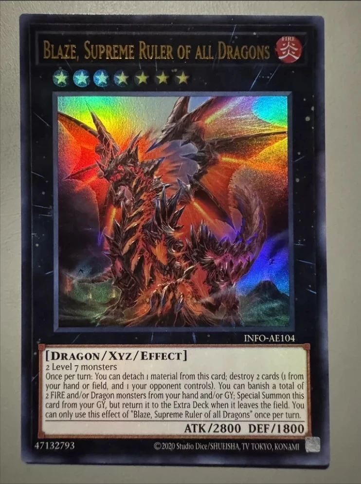 Yugioh KONAMI Duel Monsters INFO-AE104 Blaze, Supreme Ruler of all Dragons Ultra Rare Asian English Collection Mint Card