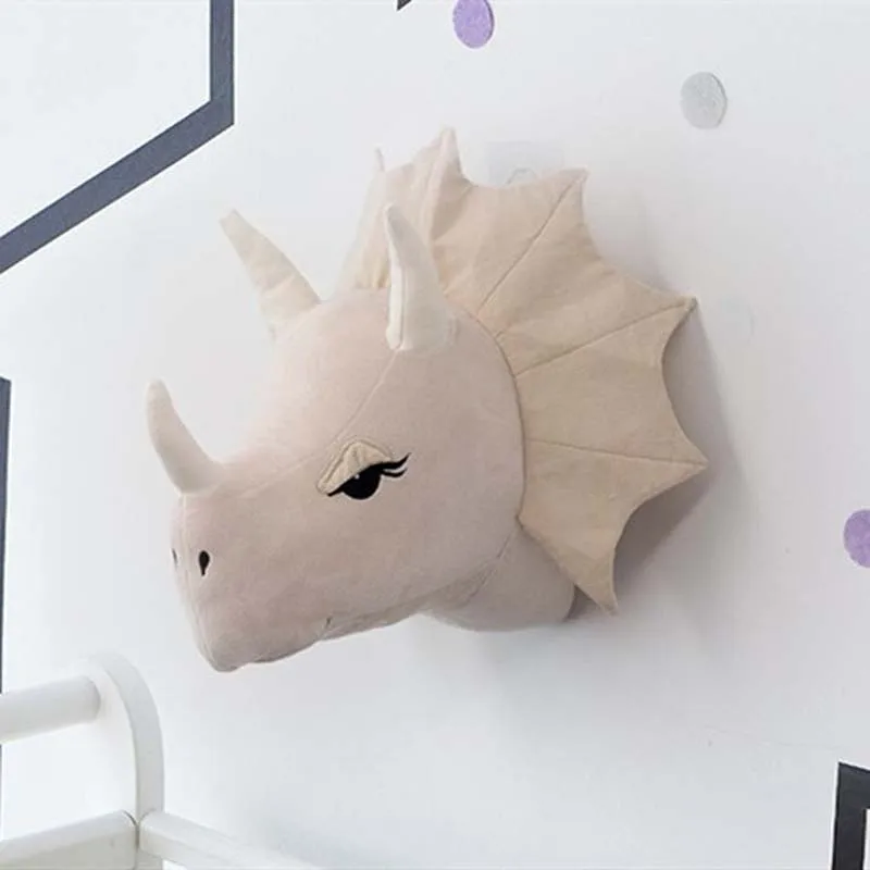 INS Nordic Animal Head Dinosaur Wall Decor Elephant Deer Hanging Mount Stuffed Animal Plush Toy Princess Doll Nursery Room