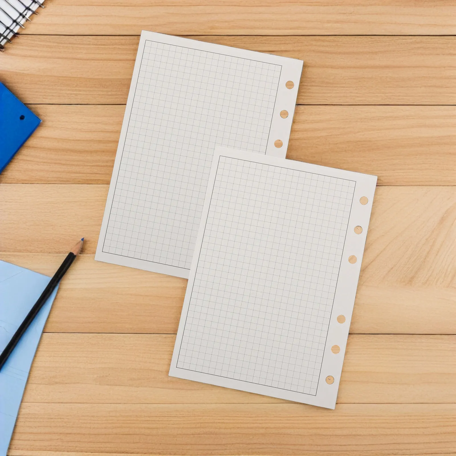100Pcs Graph Paper Loose Leaf Refill A6 Grid Paper for Binder Journals 6 Hole Punch Planner Filler Pages Notebook Sheets