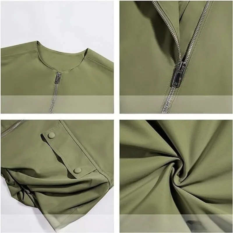 Cargo Waistcoat Women y2k Clothes Solid Color Round Neck Zip Up Sleeveless Oversized Jacket 2000s Coat Tops Streetwear