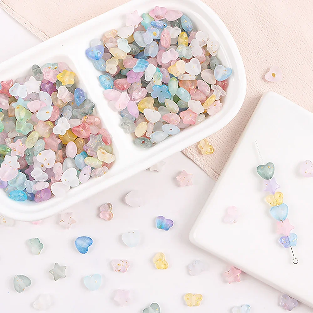 

100pcs Acrylic Star Love Heart Beads Gradient AB Color Crystal Loose Spacer Beads for Necklace Bracelet Pendant Jewelry Making