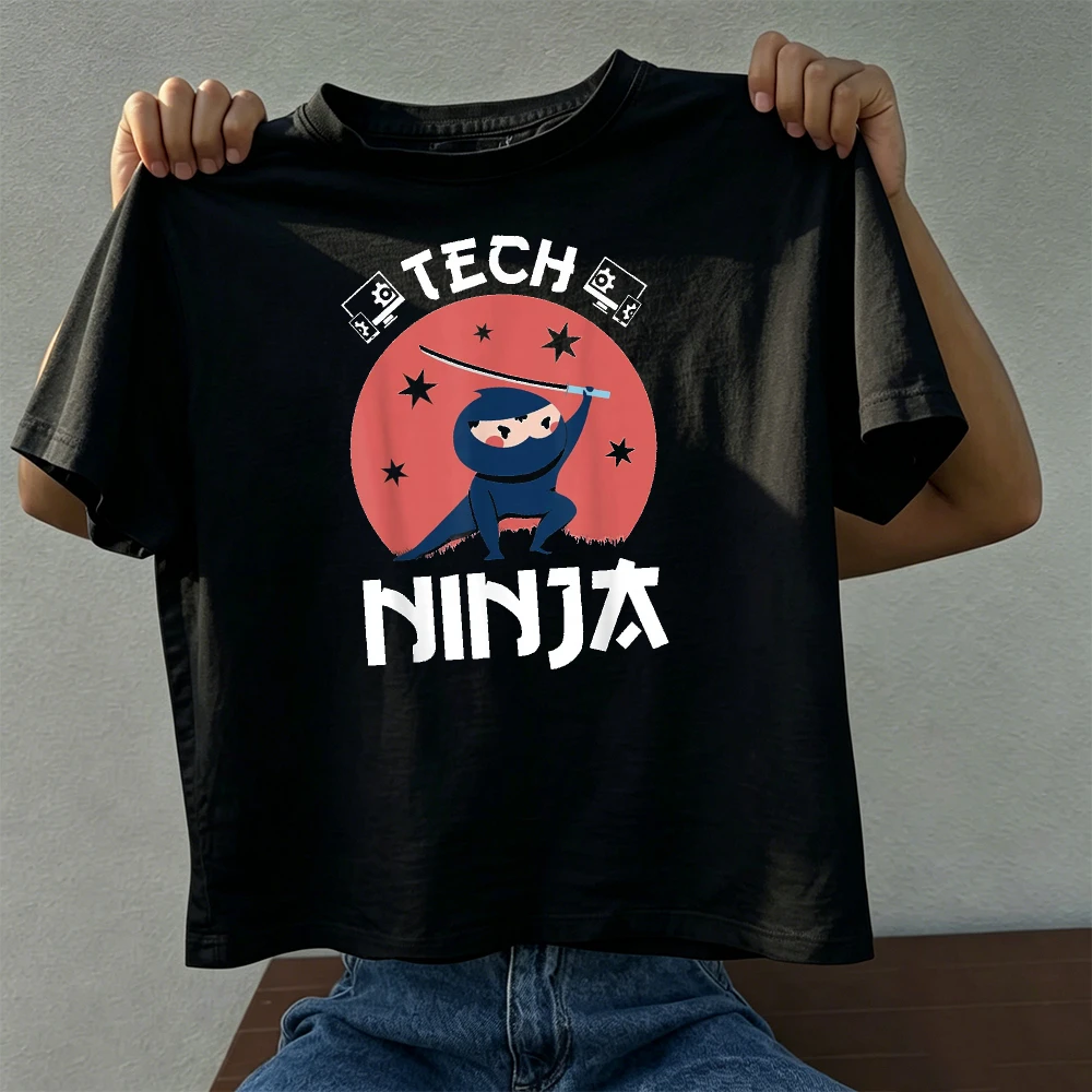 Ninja Samurai Computer Gear Print Men Short Sleeve Casual Tops Gift for IT Technician Programmer Computer Clothes