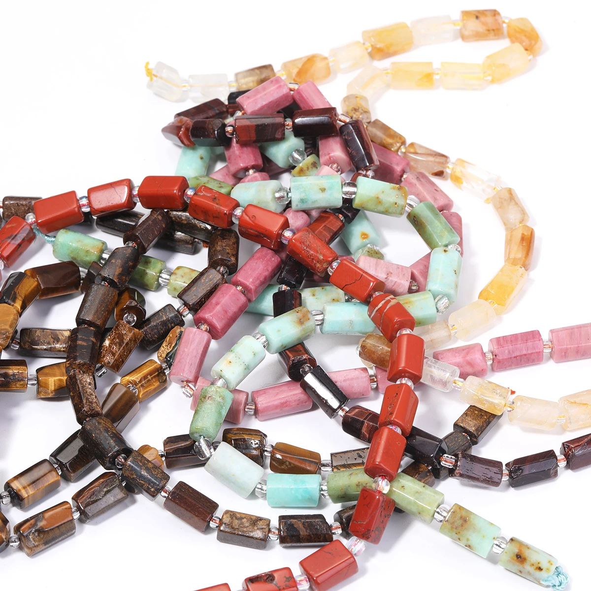 Natürliche Zylinder Stein Perle Bunte Weiße Jaspis Quarz Rohr Charms Perlen Für Schmuck Machen Diy Armbänder Halskette – Detail 5
