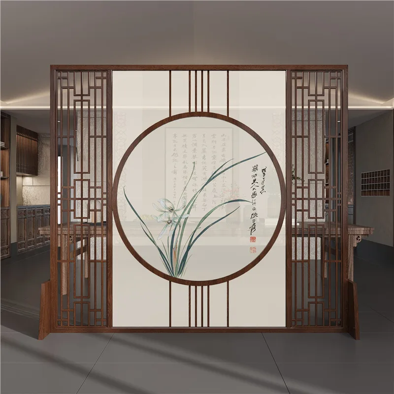 New Chinese screen partition living room entrance entrance villa office tea room hotel solid wood shelter