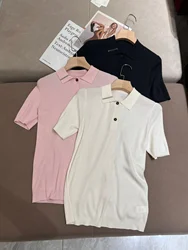 Spring Summer B*C Women's Polo Shirt Silk Wool Stretch-Knit Short-Sleeved T-shirt Woman's Clothing