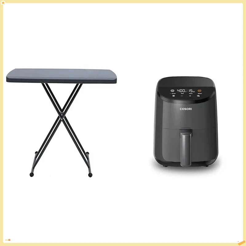 Mesa dobrável pessoal clássica resistente (altura ajustável) + mini fritadeira de ar de 2,1 Qt