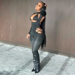 Bolopi Bandage Sexy Jumpsuit 2023 Summer Women Fashion Hole Cut Out Bodycon Y2K Outfits Jumper Solid Streetwear