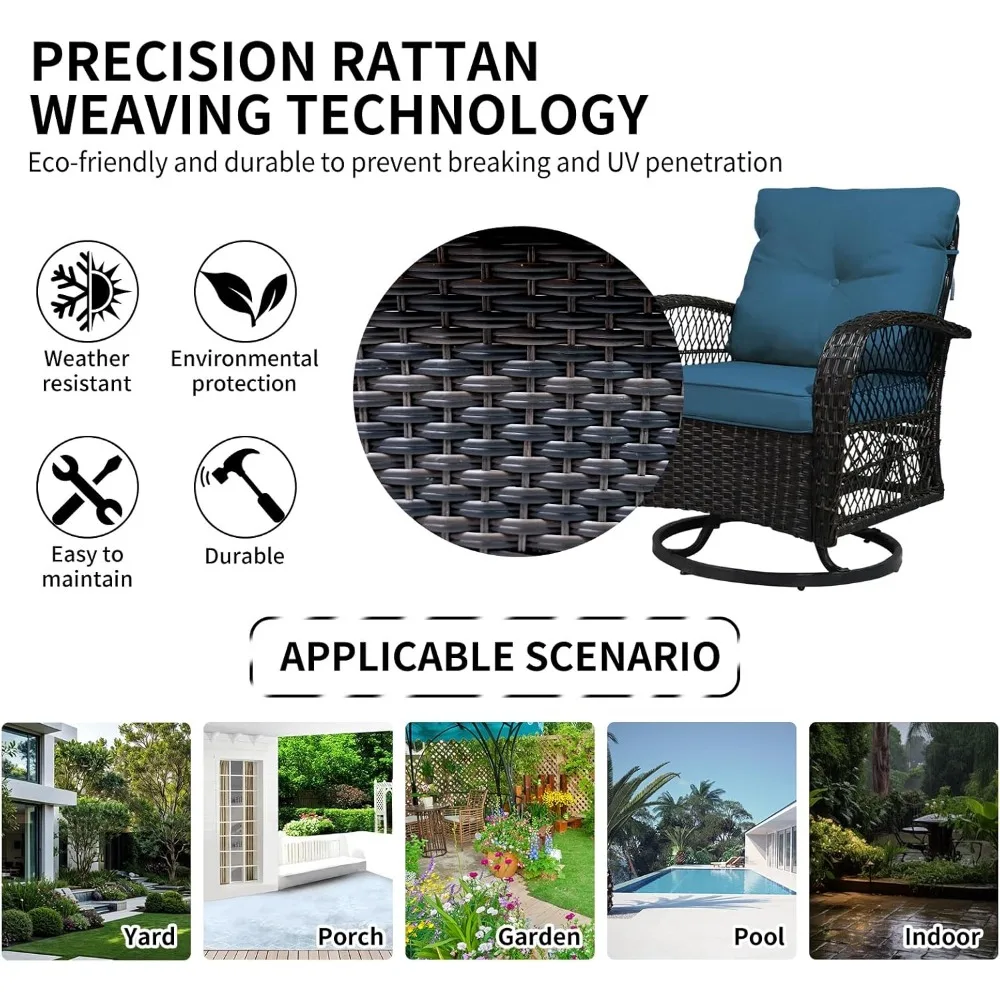 طقم أثاث للفناء مكون من 3 قطع، وكراسي فناء خارجية من الخيزران مع وسائد سميكة وطاولة قهوة زجاجية