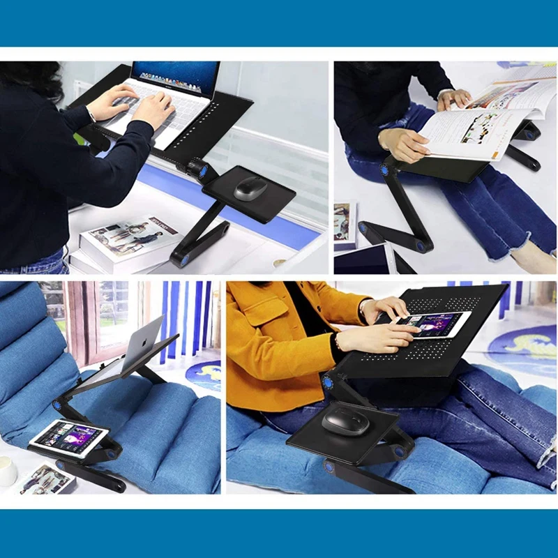 ขาตั้งคอมพิวเตอร์โต๊ะเตียงแล็ปท็อปแบบปรับได้, ขาตั้งโน้ตบุ๊กแล็ปท็อปที่วางอ่านหนังสือพร้อมพัดลมระบายความร้อนขนาดใหญ่และแผ่นรองเมาส์