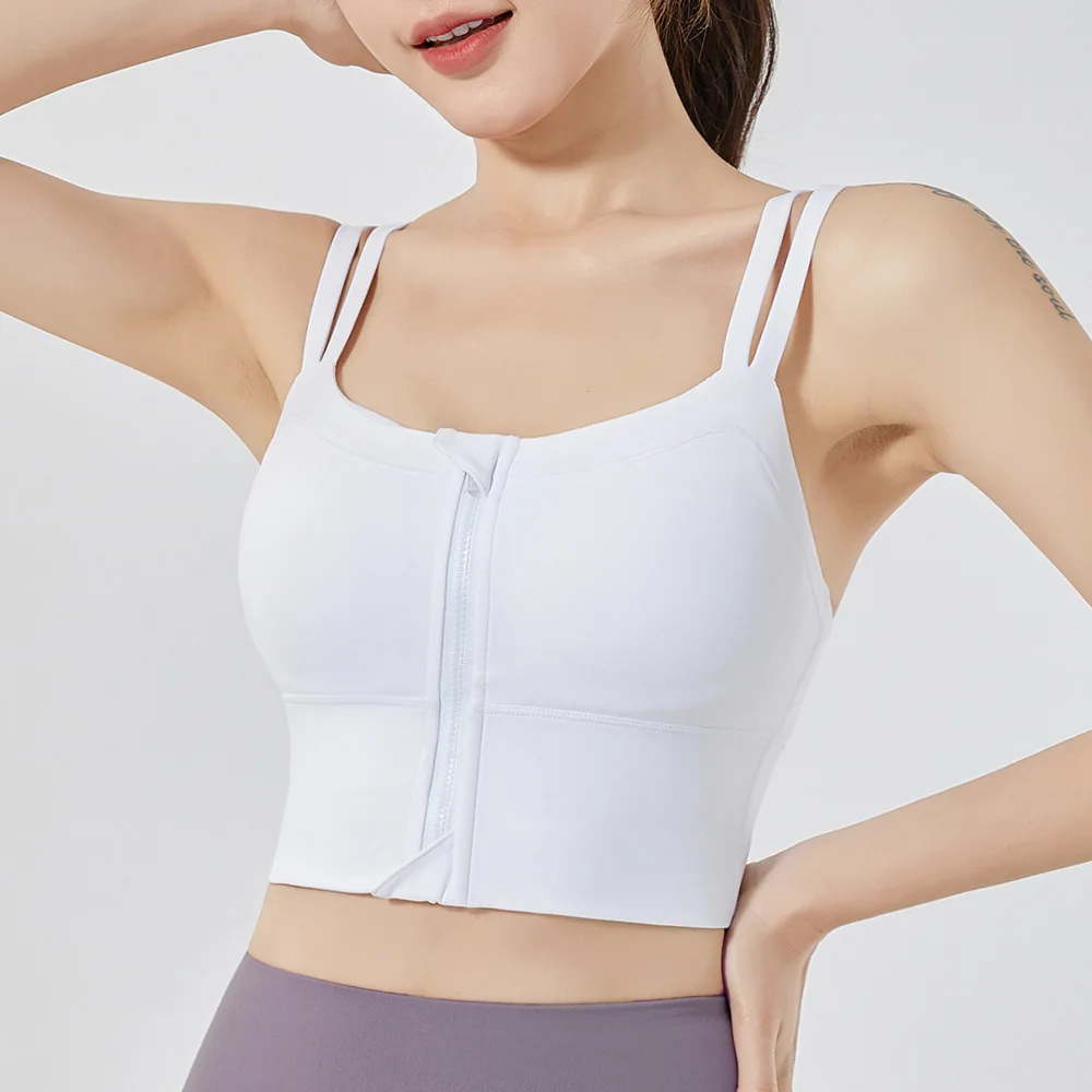 Spring Autumn Sports Bra Front Zipper Shockproof Sports Bra Women High-intensity Running Bra Fitness Yoga Vest Lady White Top