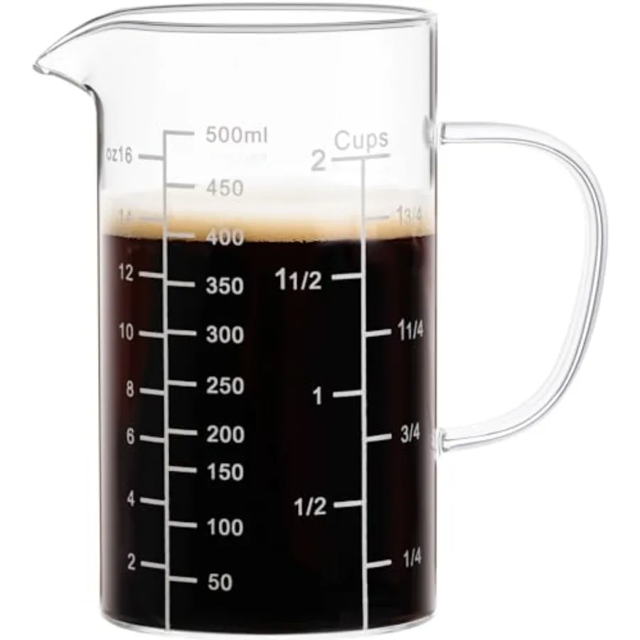 

2 Cup Glass Measuring Cup Liquid Measuring Cups with three Scale and V-Shaped Mouth Glass Coffee Cups with Handle Glass Beaker