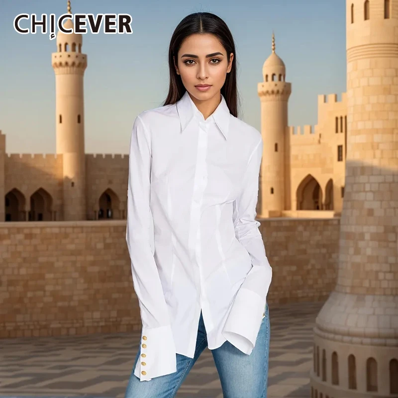 

CHICEVER Formal Shirts For Women Lapel Long Sleeve Slimming Patchwork Single Breasted Solid Vintage Shirt Female Summer Clothes