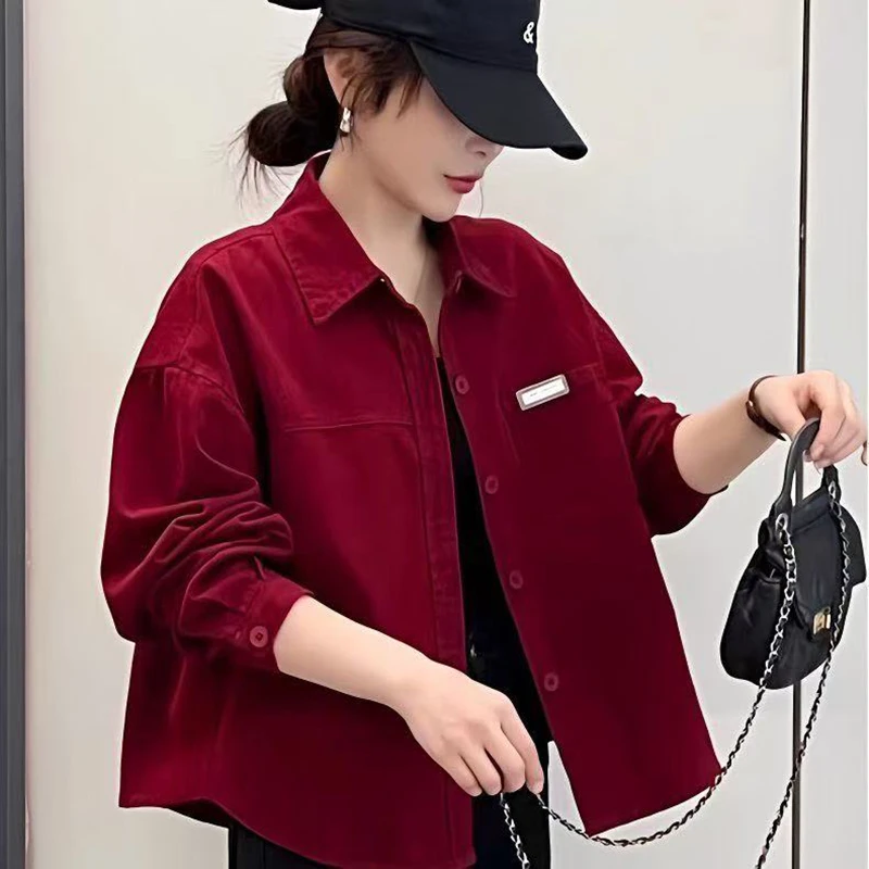 데님 코튼 코트 여성 2025 봄 가을 새로운 셔츠 자켓 여성 짧은 패션 아웃웨어 느슨한 디자인 감각 틈새 오버 코트 조수