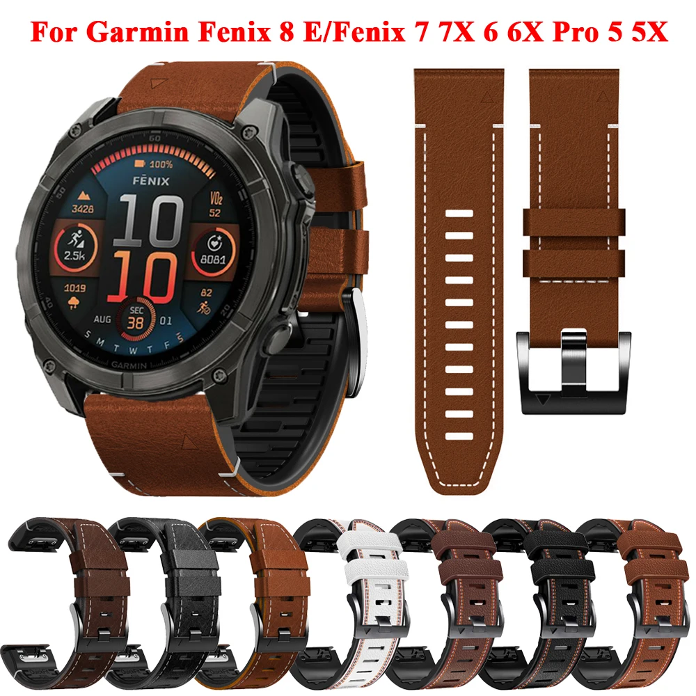 Silicone Leather Band For Garmin Fenix 8 47mm 51mm/Fenix 7 7X Pro/Fenix 6 6X Pro 5 5X Plus Strap 22mm 26mm Replacement Bracelet