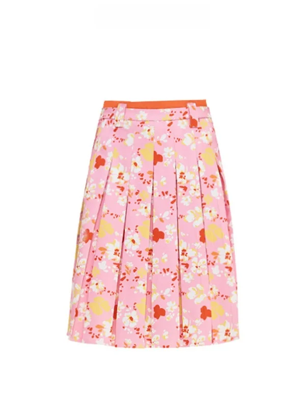 

Sweet Mage Floral Pleated f Skirt Double Waist Design Heavy Embroidery Color Blo Spring Season Women's plus Size Skirt