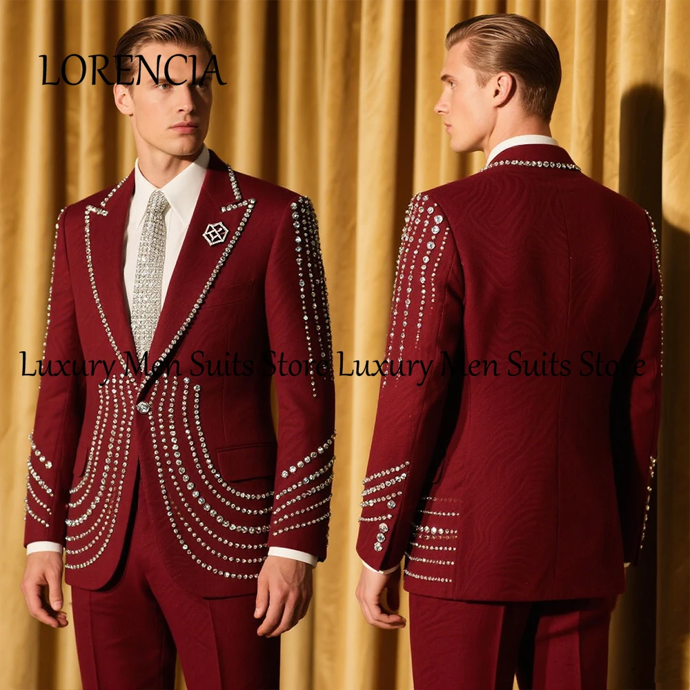 

Роскошные мужские костюмы с бриллиантами, комплект из 2 предметов, смокинги со стразами, свадебные наряды для жениха, пиджак на заказ, брюки ternos masculino completo