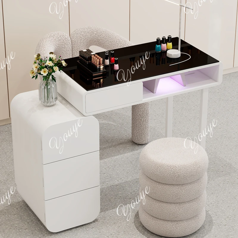 Cream Style Nail Table and Chair Set Japanese Single and Double Manicure Light Luxury Mesa Plegable Rosa Commercial Furniture