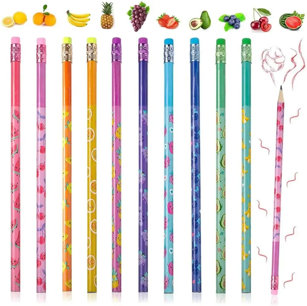 Smelly Pencils for Kids Inspirational H Pencils with Erasers Cylinder Colorful Fun Wood Pencils Motivational Graphite