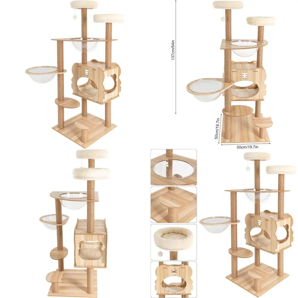 

Современный кошачий комплекс 54 с многоуровневыми лежанками, сизалевыми когтеточками и большим домиком для кошек, коричневый